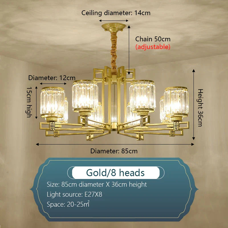 DecorBites™ Crystal Chandelier: Elegant Chinese Style Lighting for Living Room, Bedroom, and Study