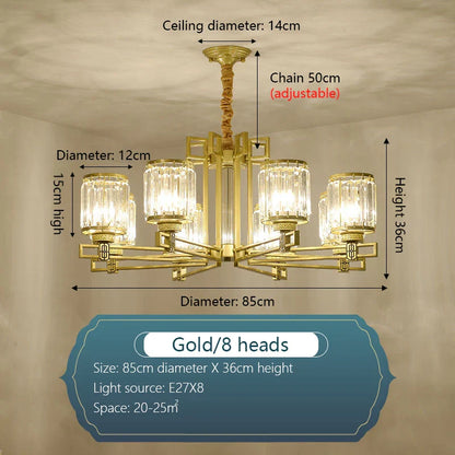 DecorBites™ Crystal Chandelier: Elegant Chinese Style Lighting for Living Room, Bedroom, and Study