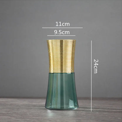 DecorBites™ Gold Metal Glass Vase: Round Transparent Terrarium for Home Decor & Flower Arrangement