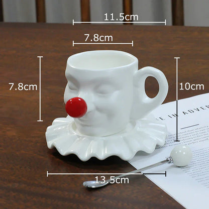 Taza y platillo DecorBites™ con diseño de cabeza de Joker - Taza de té con personaje de payaso