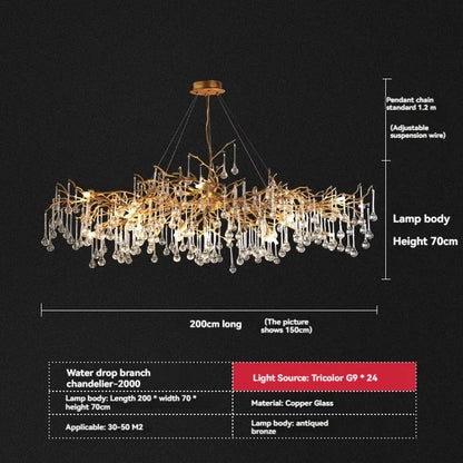 DecorBites™ French Crystal Chandelier for Dining Room: Elegant Copper Branch Ceiling Light