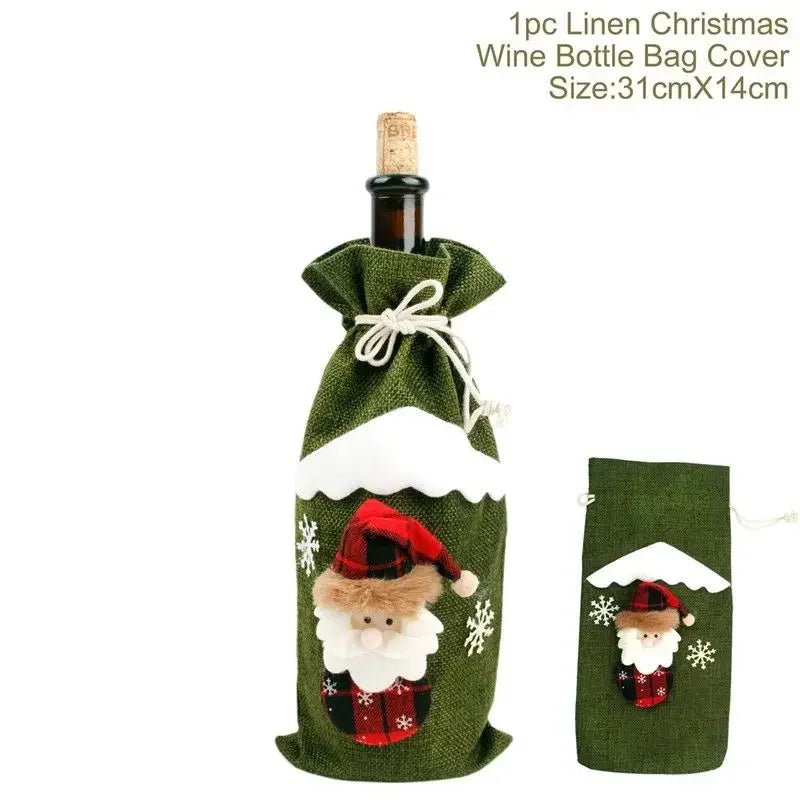 Creative Christmas Wine Bottle Set Golden Velvet Dress Wine Bottle Covers Sleeve Santa Snowman Xmas New Year Dinner Table Decor