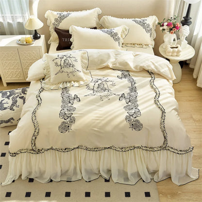 Decobites Vintage Rose Butterfly Lace Ruffles Princess Bedding Set: 100S Egyptian Cotton