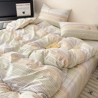 طقم أغطية سرير قطنية شبكية من DecorBites™ - طقم ملاءة سرير ناعمة وأنيقة، وغطاء لحاف