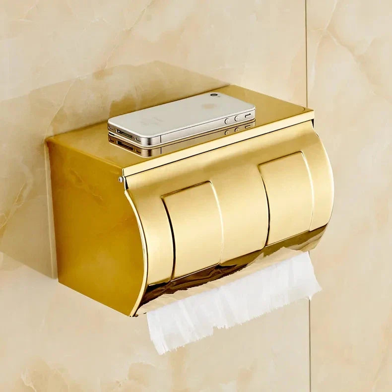 DecorBites™ Bathroom Paper Phone Holder Shelf Towel Rack Toilet Tissue Box Silver Gold