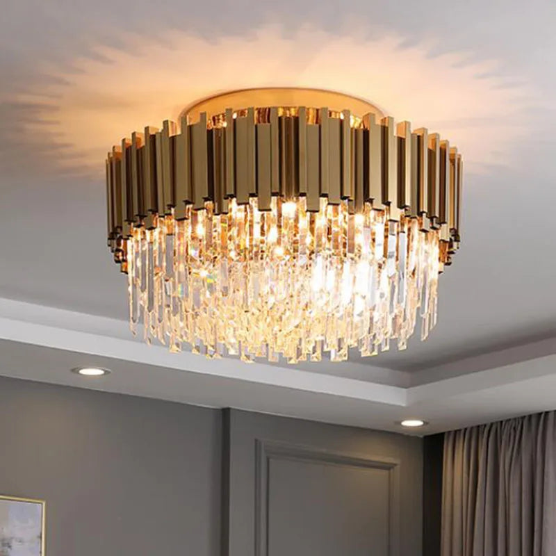Decorbites™ Lámpara de Techo LED Redonda de Cristal Dorado para Sala de Estar Moderna
