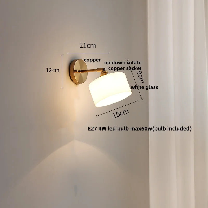 DecorBites™ Japanese Style LED Wall Sconce White Glass Rotate Pull Chain Stair Light Fixtures