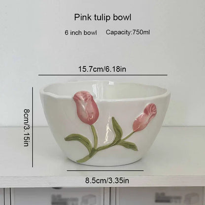 Taza de café de cerámica DecorBites™ con tulipán en relieve 3D - Taza de flor irregular hecha a mano
