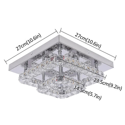 DecorBites™ Crystal LED Ceiling Light: Modern Square K9 Chandeliers, Dimmable Stainless Steel Fixture.
