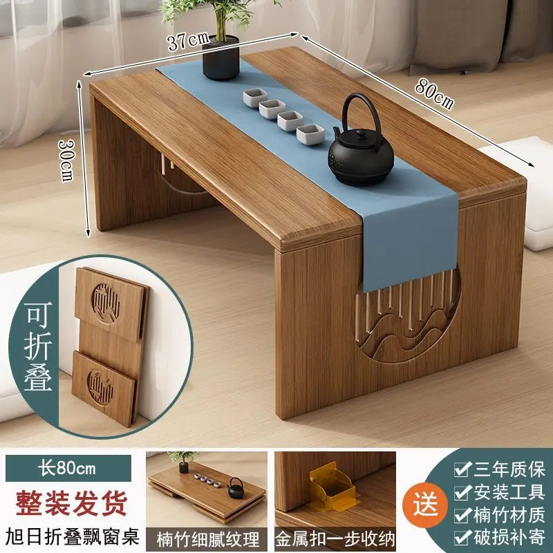 DecorBites™ Bamboo Folding Table: Japanese Style, Bedroom & Study Essential, Durable Design