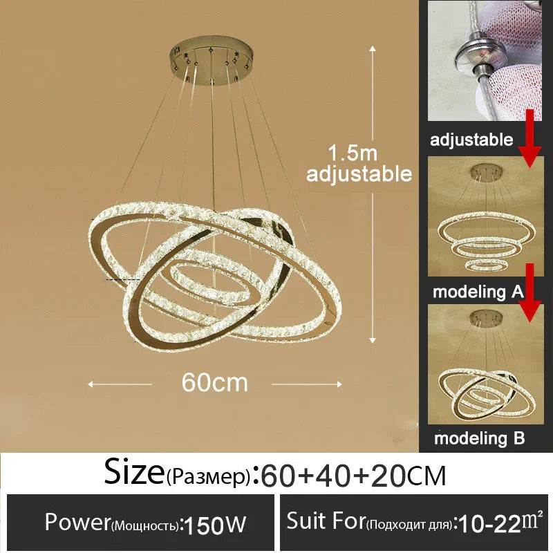 DecorBites™ Gold Gloss LED Crystal Ring Chandelier for Modern Luxury Living Room