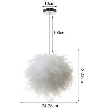White Feather Pendant Light With Metal Frame