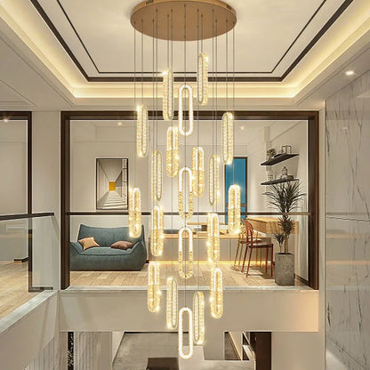 DecorBites™ Crystal LED Chandelier: Modern Luxury Long Lighting Fixtures for Living Room Staircase