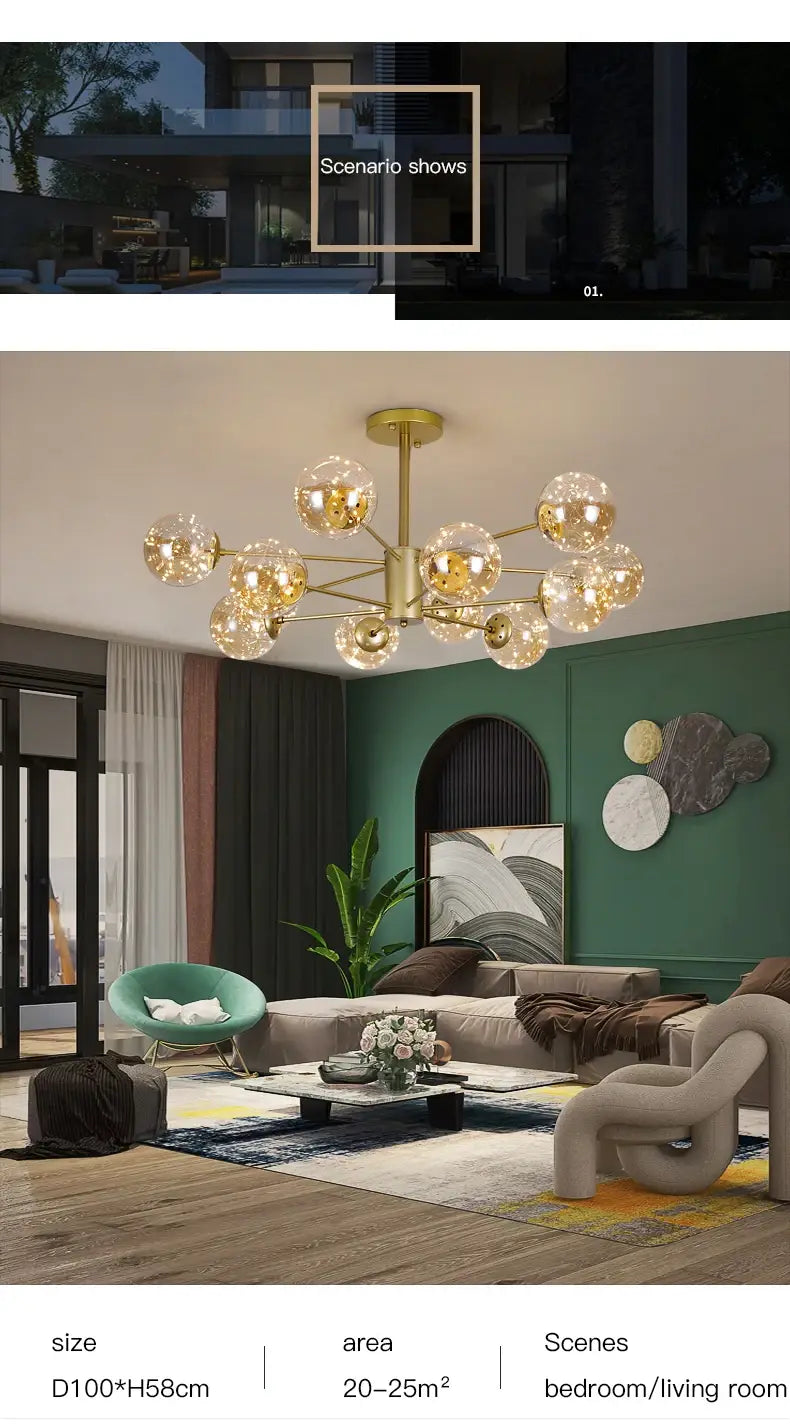 DecorBites™ Luxury Glass Ball Nordic Chandeliers - Dimmable