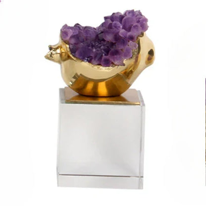 DecorBites™ Brass Purple Crystal Pomegranate Ornament - Luxury Home Decor & Artwork