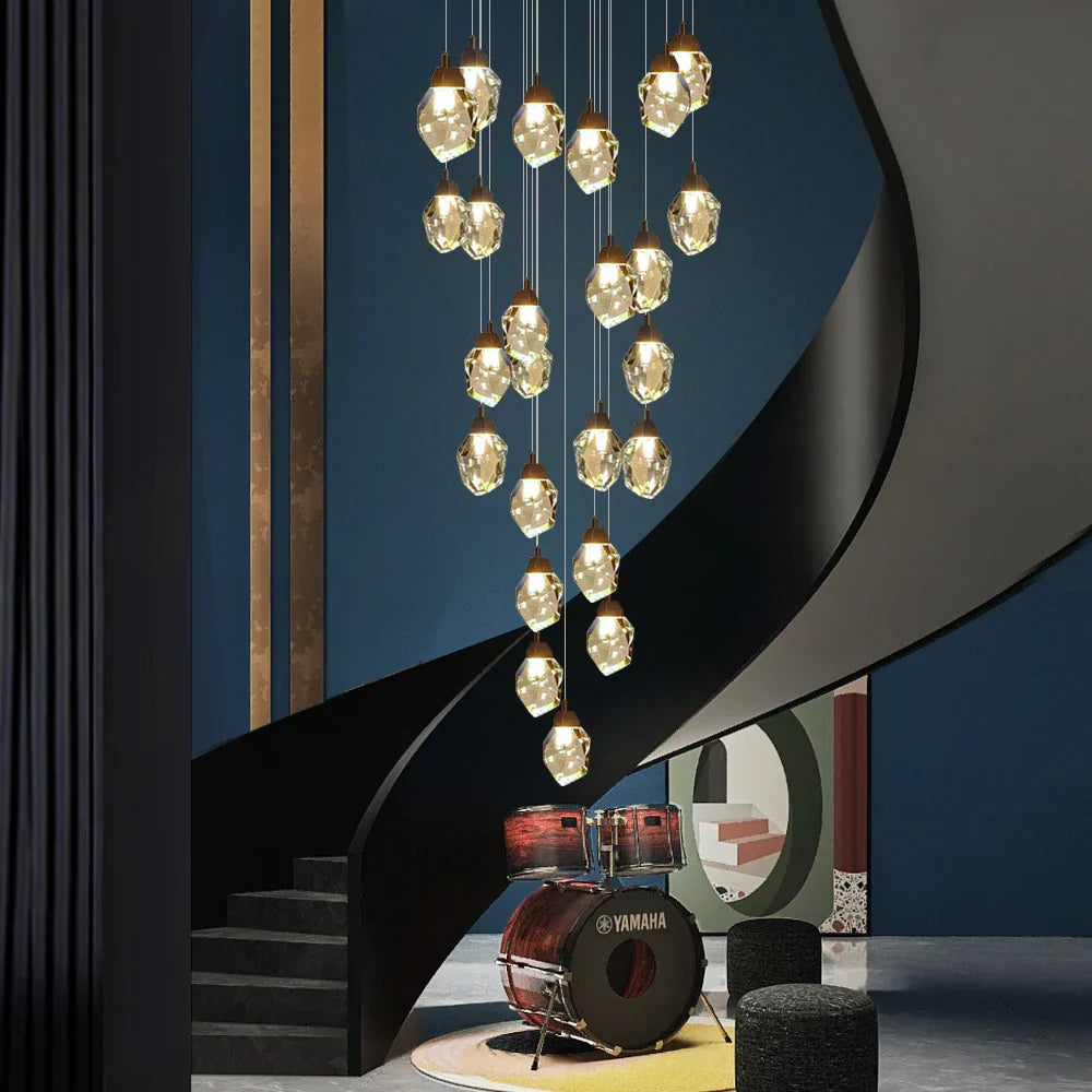 DecorBites™ Crystal LED Chandelier: Modern Staircase & Living Room Pendant Light Fixture