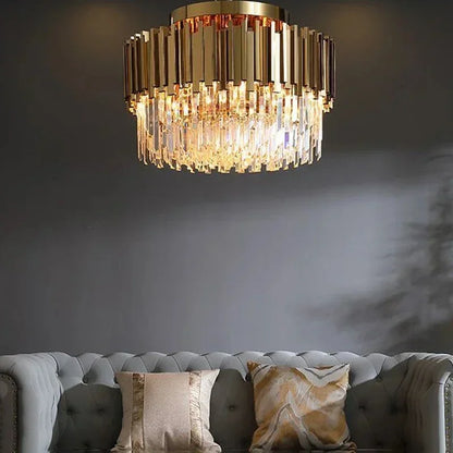DecorBites™ Golden Crystal Ceiling Light for Modern Living Room and Dining Room