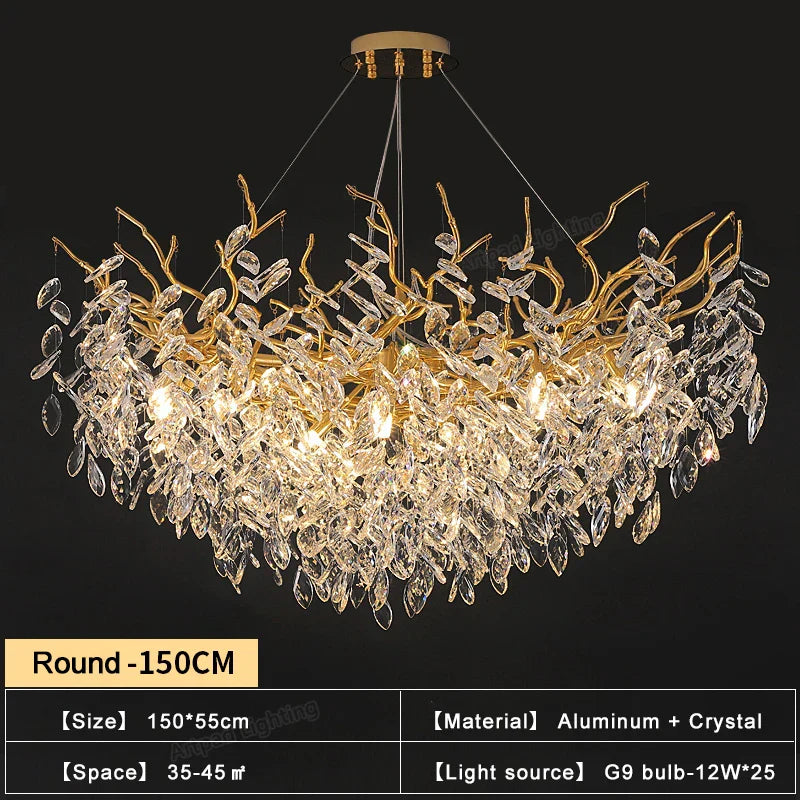 DecorBites™ Gold Crystal Chandeliers for Dining Room Branch Hanging Lamp Large Lighting
