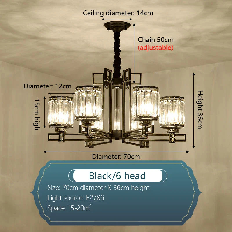 DecorBites™ Crystal Chandelier: Elegant Chinese Style Lighting for Living Room, Bedroom, and Study