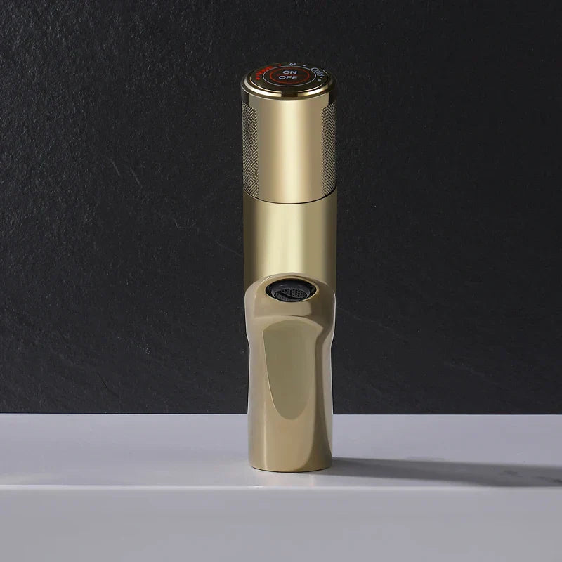 Grifo de Lavabo Decorbites™ Gold Basin: Mezclador de Empuje de Una Palanca para Baño, Material de Latón