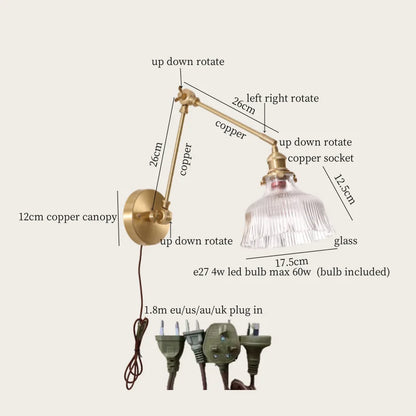 Decorbites™ Grüne Glas-LED-Wandleuchten mit Zugkette Vintage-Messing Heimdekoration