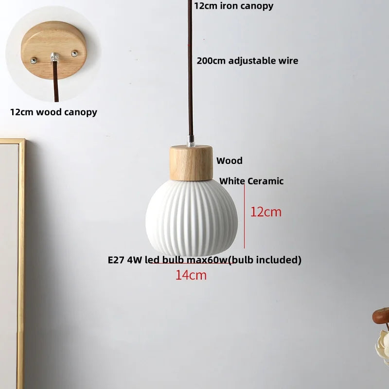 DecorBites™ Ceramic LED Pendant Light Fixture - Nordic Modern Wood White Hanging Lamp