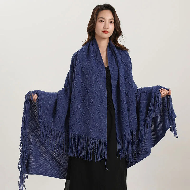 DecorBites™ Knitted Diamond Blanket: Versatile Solid Shawl for Home, Office, Travel
