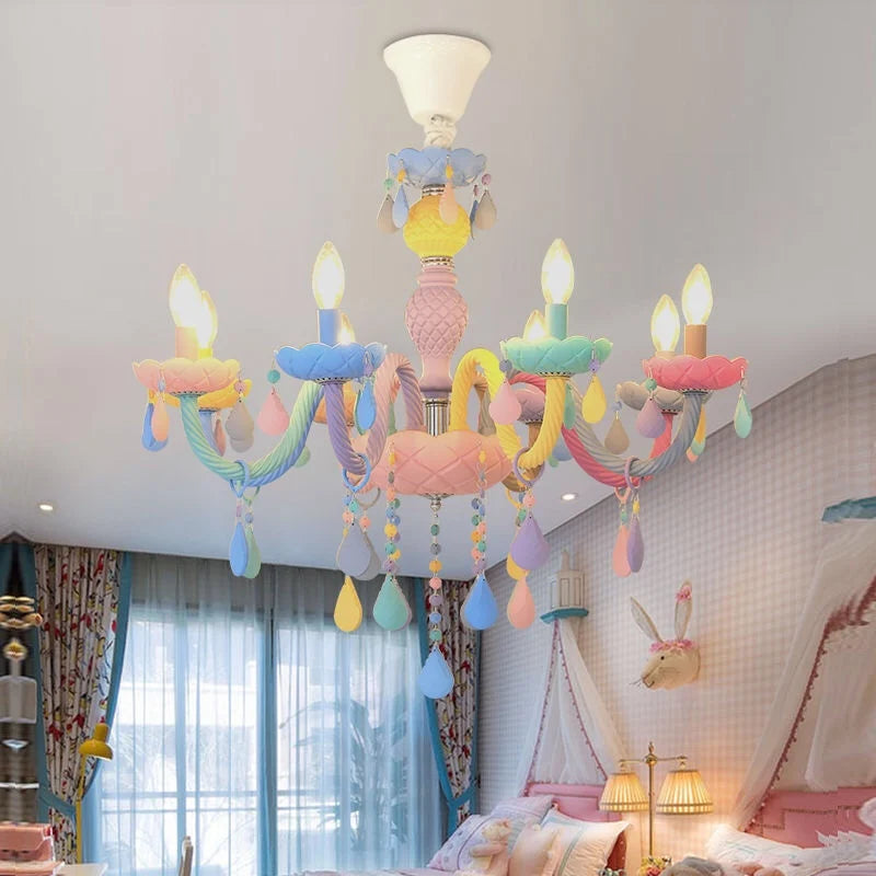 DecorBites™ Crystal Chandelier: Modern Macaron Color Luminaire for Children's Room
