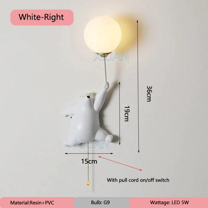 ديكوربايتس™ مصباح حائط على شكل دب أزرق وردي لغرفة نوم الأطفال، إضاءة قمرية ثلاثية الأبعاد، لمبة G9