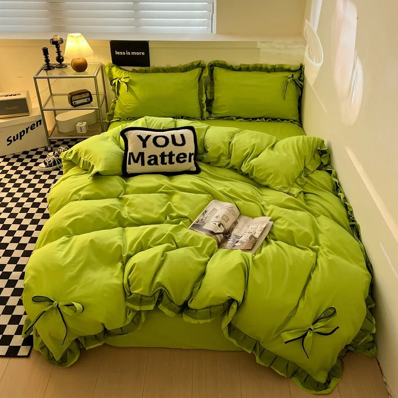 طقم أغطية سرير قطنية مطرزة بالدانتيل من DecorBites™ لجميع المواسم