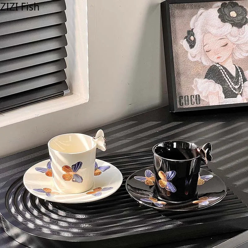 DecorBites™ Butterfly Ceramic Tea Cup & Saucer Set for Elegant Dining Table Décor