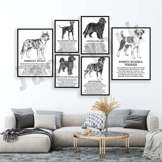DecorBites™ Dog Breed Poetry Poster Collection: Vizsla, Pomeranian, Manchester Terrier, and More