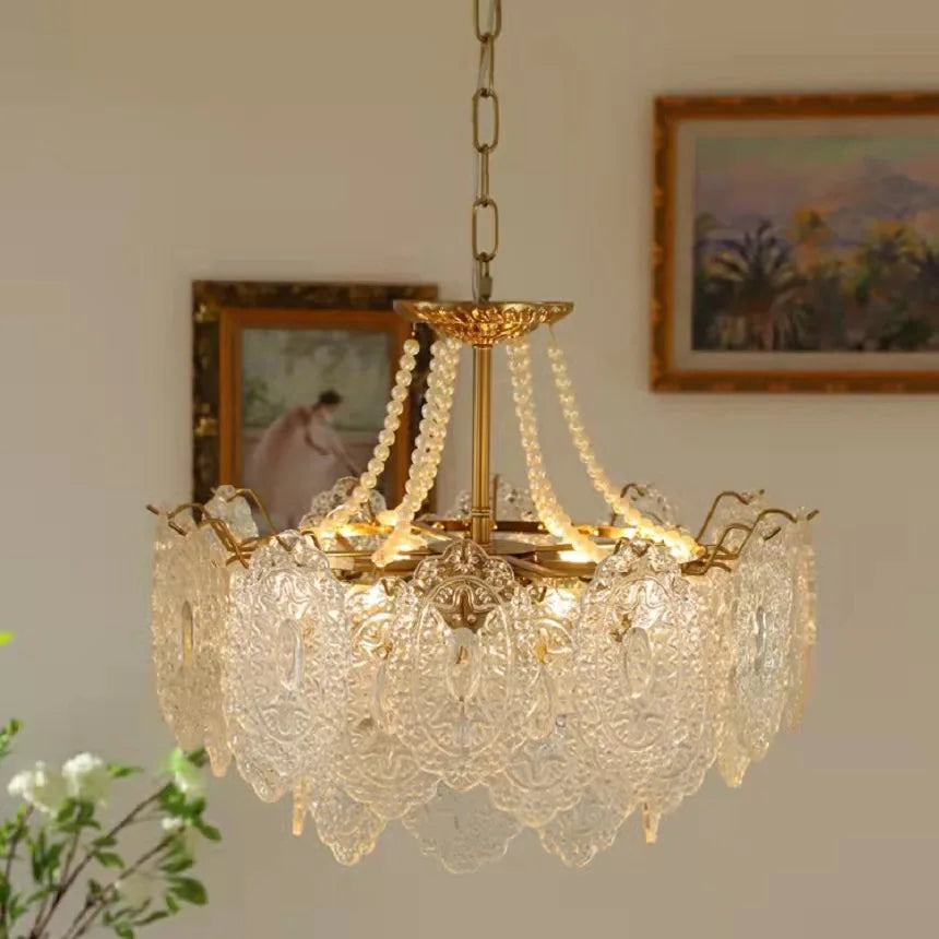 DecorBites™ Clear Glass LED Chandelier: Modern French Style for Living Room, Bedroom, Kitchen.