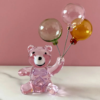 Figura de cristal DecorBites™ Oso con globos: Adorno encantador para la mesa del hogar - Regalo de cumpleaños para niños