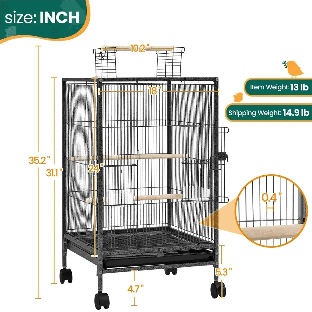 Decorbites™ 31-Zoll Vogelkäfig mit Rädern und offenem Oberteil für Papageien