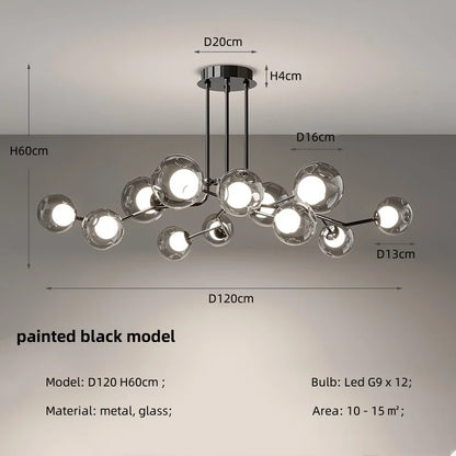 DecorBites™ Glass Globe Black Led Pendant Chandelier - Nordic Style Dining Room Decor