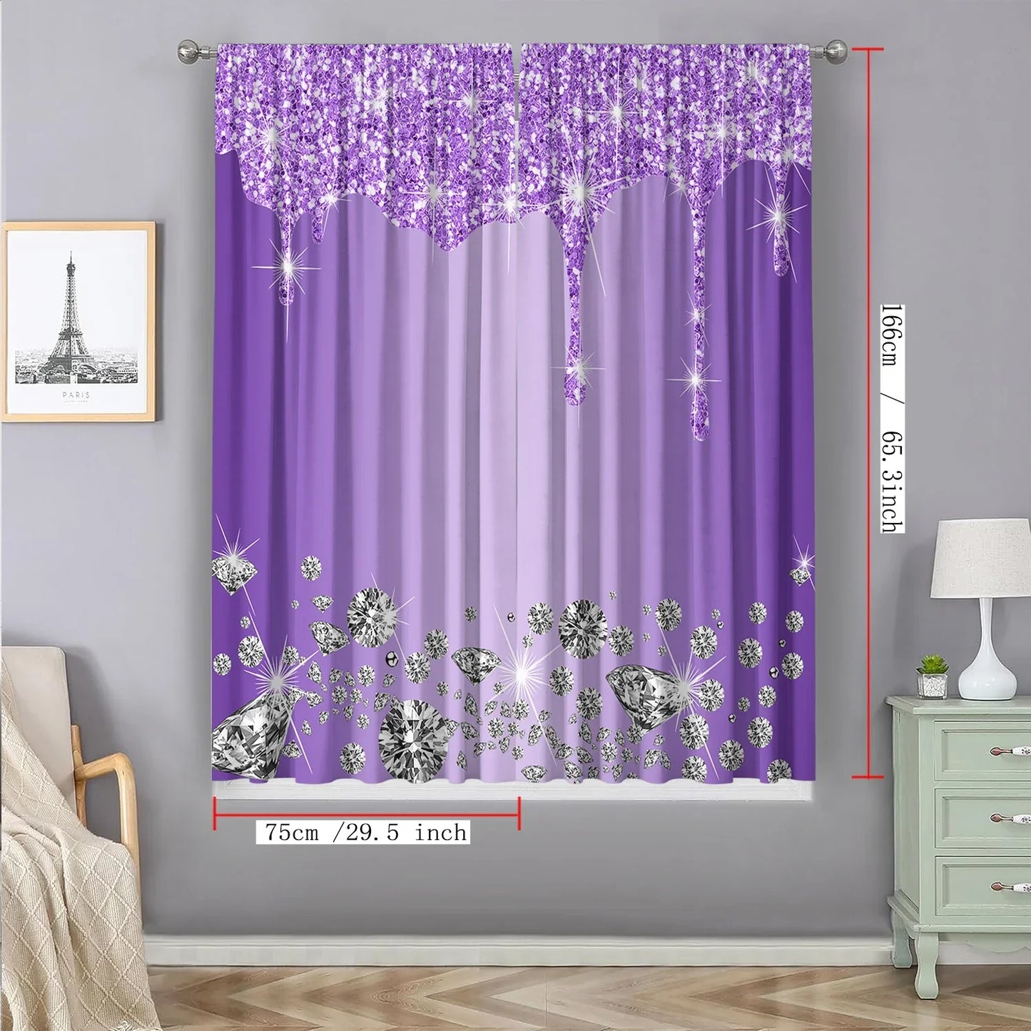 Decobites Solid Diamond Rod Pocket Curtains for Home Decoration