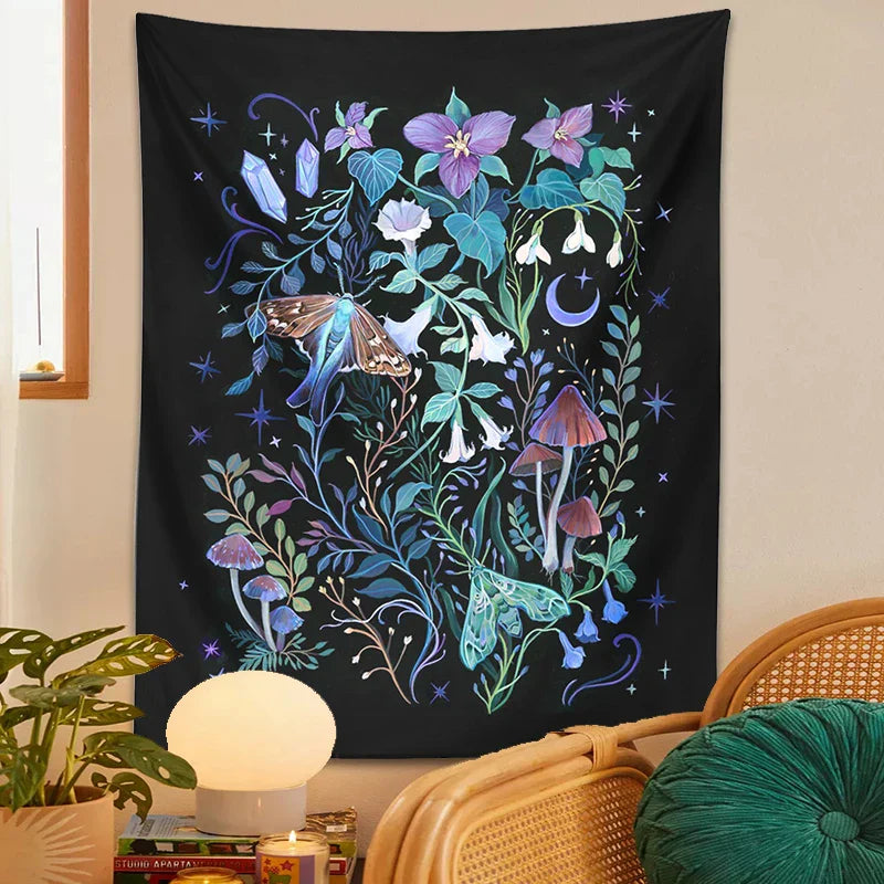 Decobites Psychedelic Mushroom Flower Wall Tapestry Forest Tapestries for Home Decor