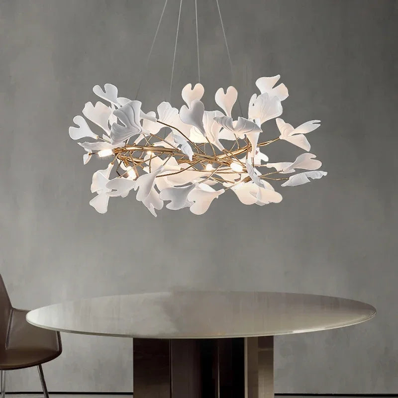 Lámpara de Araña Cerámica Rama de Hoja Decorbites™ | Lámpara de Iluminación Moderna Dorada para Sala de Estar