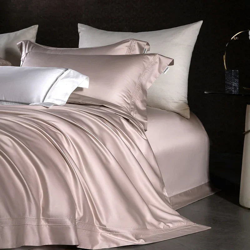 Decobites Satin 1400TC Egyptian Cotton Bedding Set - Duvet Cover, Bed Sheet, Fitted Sheet, Pillowcases