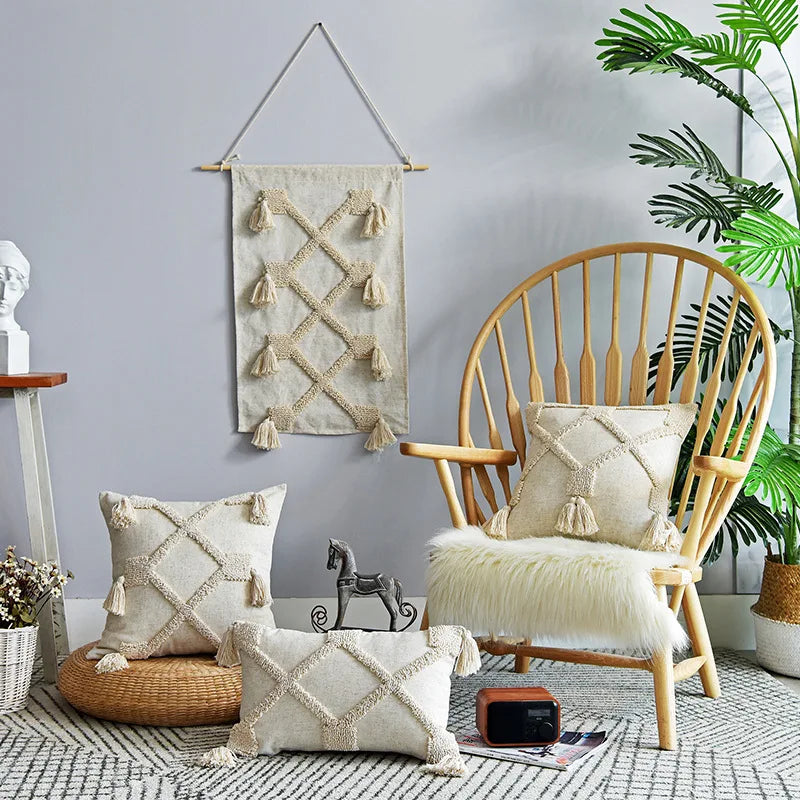 DecorBites™ Handmade Geometric Tufted Pillowcase Set - Modern, Minimalist, Indian-Inspired Cushion Covers