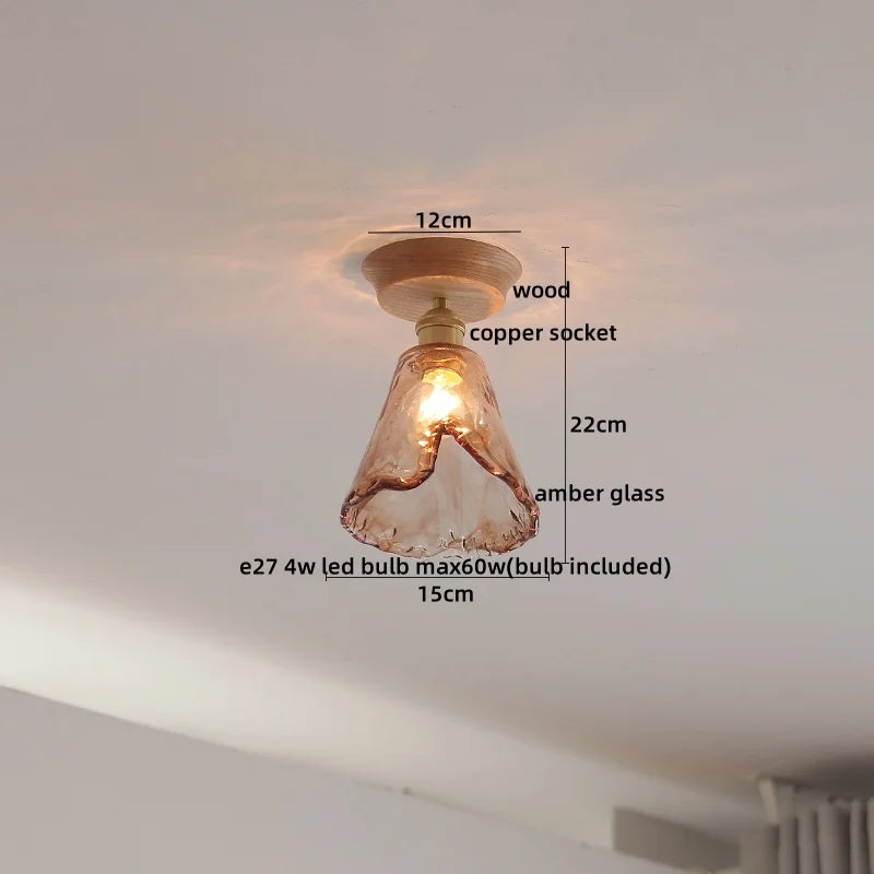 DecorBites™ Glass Wood LED Ceiling Lamp for Home Lighting and Decoration