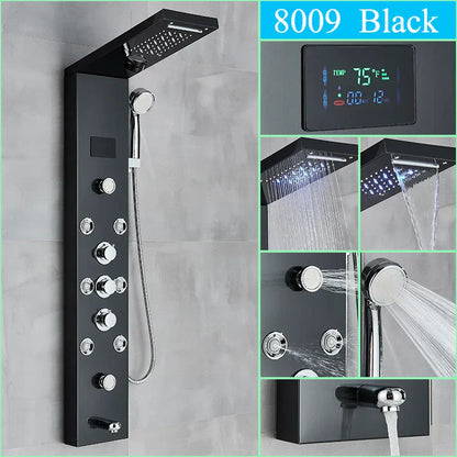 DecorBites™ LED Shower Panel Column Faucet with Rainfall Waterfall, Back Jet, Mixer Tap