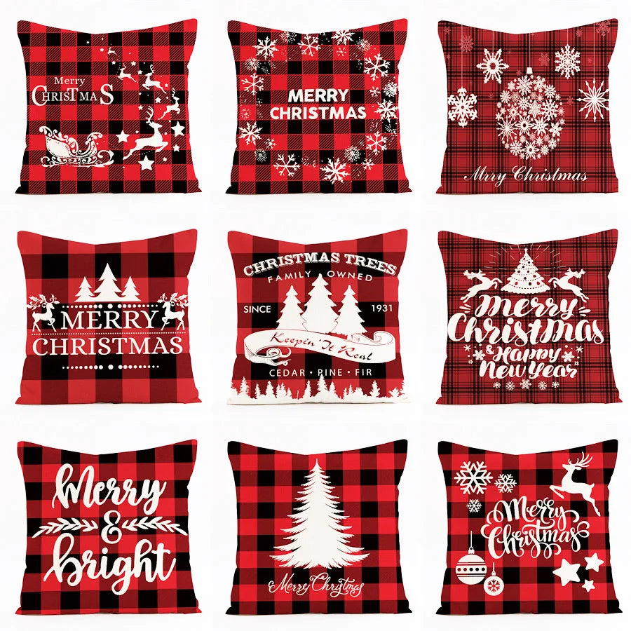 DecorBites™ Christmas Linen Cushion Cover 45x45cm Sofa Home Party Decor