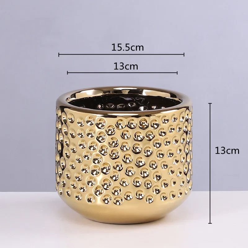 DecorBites™ Gold Ceramic Flower Pot Succulent Vase Terrarium Plant Pots for Home Balcony Decor