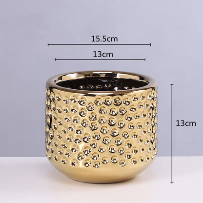 DecorBites™ Gold Ceramic Flower Pot Succulent Vase Terrarium Plant Pots for Home Balcony Decor