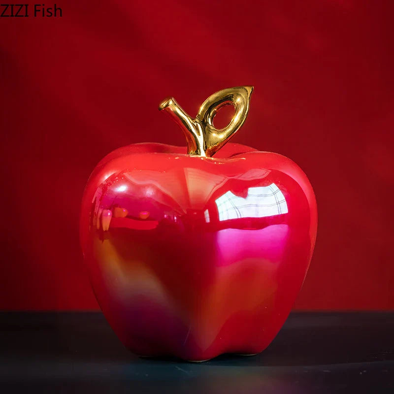 DecorBites™ Golden Ceramic Apple Sculpture Desk Decoration Ornaments Crafts Room Decor