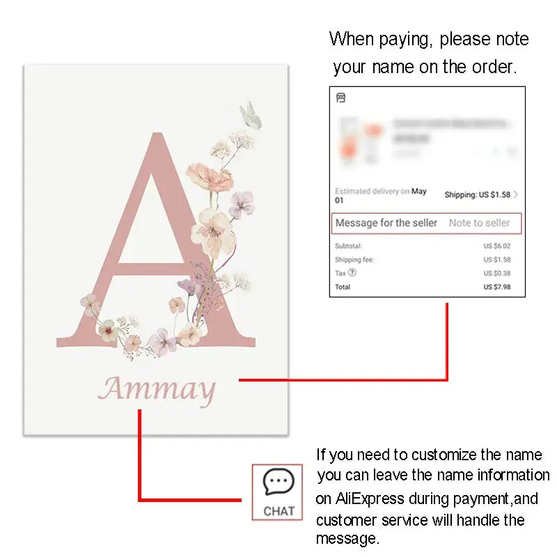 DecorBites™ Personalized Pink Floral Nursery Wall Art