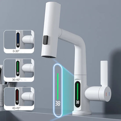 DecorBites™ Digital Display Brass Basin Faucet, Hot Cold Mixer, White Single Lever