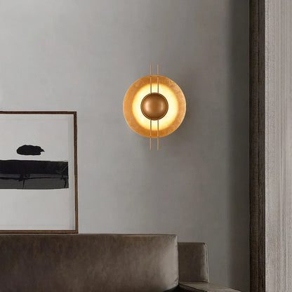 Lámpara de pared redonda dorada DecorBites™ Villa: Iluminación LED retro para pasillo, sala de estar, dormitorio.